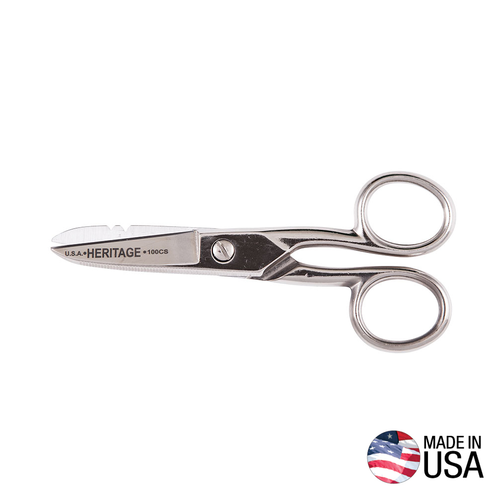 G100CS Electrician’s Scissors, Stripping Notches, Serrated - Image