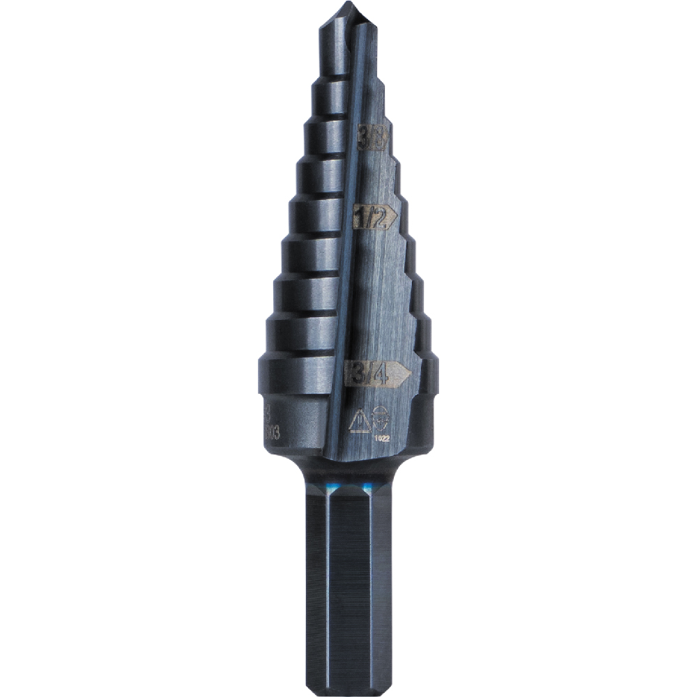 KTSB03 9-Step Drill Bit, 3/8-Inch Hex, Double Straight Flute, 1/4-Inch to 3/4-Inch - Image