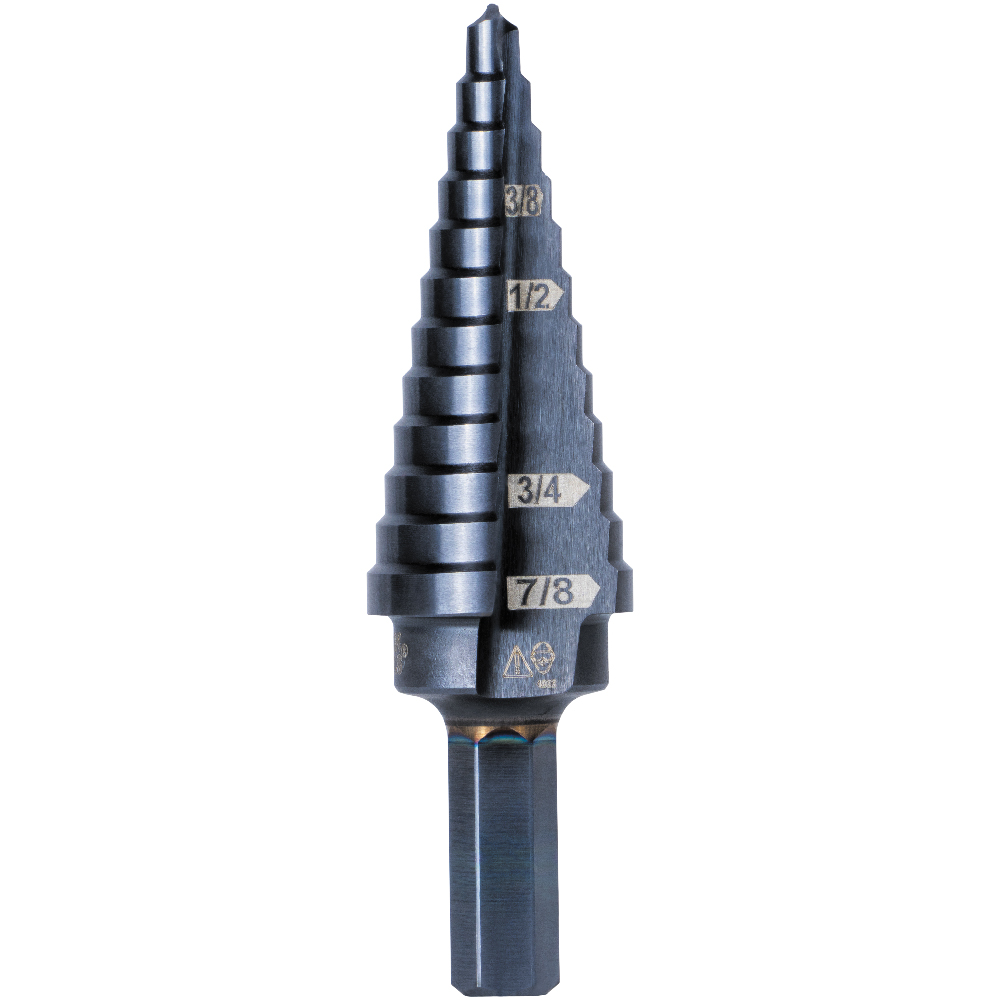 KTSB14 12-Step Drill Bit, 3/8-Inch Hex, Double Straight Flute, 3/16-Inch to 7/8-Inch - Image
