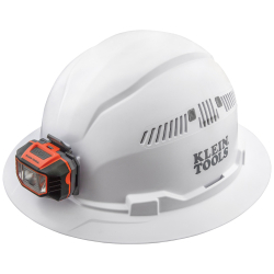 "Hard Hat, Vented, Full Brim with Headlamp, White"