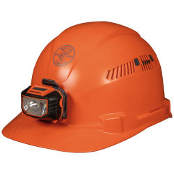 "Hard Hat, Vented, Cap Style with Headlamp, Orange"