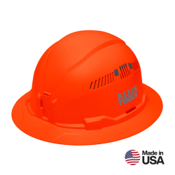 "Hard Hat, Vented, Full Brim Style, High Visibility Orange"